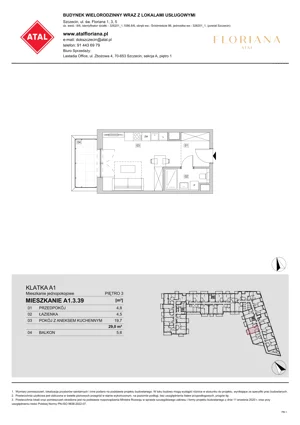 1 pokój, mieszkanie 29,00 m², piętro 3, oferta nr A1.3.39, ATAL Floriana, Szczecin, Śródmieście, Łasztownia, św. Floriana