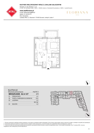 1 pokój, mieszkanie 31,70 m², piętro 4, oferta nr A2.4.127, ATAL Floriana, Szczecin, Śródmieście, Łasztownia, św. Floriana