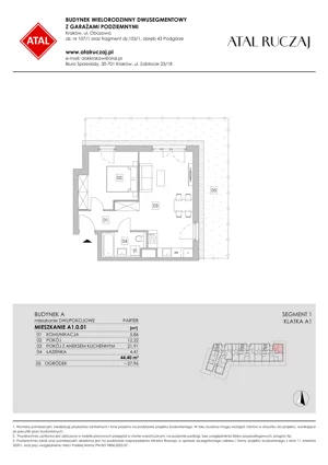 2 pokoje, mieszkanie 39,94 m², piętro 1, oferta nr A6.1.62, ATAL Ruczaj, Kraków, Łagiewniki-Borek Fałęcki, Borek Fałęcki, ul. Obozowa