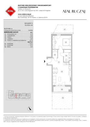 2 pokoje, mieszkanie 50,37 m², parter, oferta nr A4.0.01, ATAL Ruczaj, Kraków, Łagiewniki-Borek Fałęcki, Borek Fałęcki, ul. Obozowa