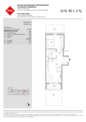 2 pokoje, mieszkanie 46,55 m², piętro 1, oferta nr A6.1.63, ATAL Ruczaj, Kraków, Łagiewniki-Borek Fałęcki, Borek Fałęcki, ul. Obozowa