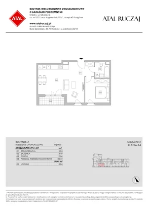 2 pokoje, mieszkanie 50,49 m², piętro 1, oferta nr A4.1.07, ATAL Ruczaj, Kraków, Łagiewniki-Borek Fałęcki, Borek Fałęcki, ul. Obozowa