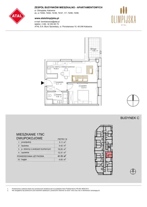 2 pokoje, mieszkanie 41,10 m², piętro 16, oferta nr C-16-179C, ATAL Olimpijska, Katowice, Bogucice, ul. Olimpijska / al. Korfantego