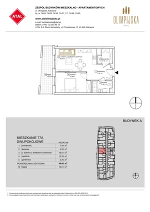 2 pokoje, mieszkanie 45,68 m², piętro 6, oferta nr A-06-77A, ATAL Olimpijska, Katowice, Bogucice, ul. Olimpijska / al. Korfantego