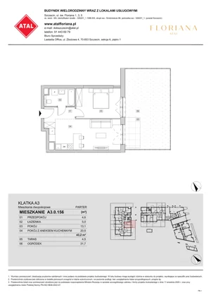2 pokoje, mieszkanie 40,40 m², piętro 1, oferta nr A1.1.02, ATAL Floriana, Szczecin, Śródmieście, Łasztownia, św. Floriana