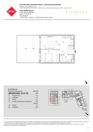 2 pokoje, mieszkanie 37,20 m², piętro 1, oferta nr A1.1.09, ATAL Floriana, Szczecin, Śródmieście, Łasztownia, św. Floriana