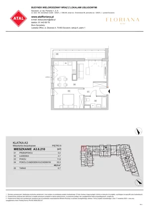2 pokoje, mieszkanie 46,90 m², piętro 6, oferta nr A3.6.210, ATAL Floriana, Szczecin, Śródmieście, Łasztownia, św. Floriana