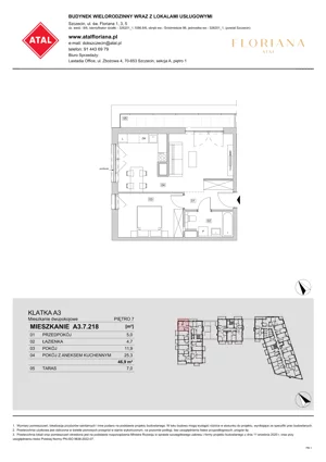 2 pokoje, mieszkanie 46,90 m², piętro 7, oferta nr A3.7.218, ATAL Floriana, Szczecin, Śródmieście, Łasztownia, św. Floriana