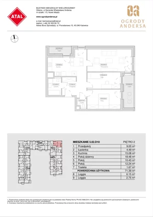 3 pokoje, mieszkanie 71,39 m², piętro 2, oferta nr 5.02.D10, Ogrody Andersa, Gliwice, Wojska Polskiego, ul. Leopolda Okulickiego