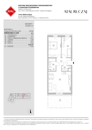 3 pokoje, mieszkanie 63,56 m², piętro 1, oferta nr A1.1.08, ATAL Ruczaj, Kraków, Łagiewniki-Borek Fałęcki, Borek Fałęcki, ul. Obozowa