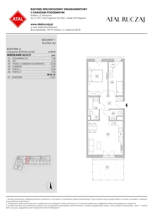3 pokoje, mieszkanie 58,36 m², piętro 1, oferta nr A2.1.34, ATAL Ruczaj, Kraków, Łagiewniki-Borek Fałęcki, Borek Fałęcki, ul. Obozowa