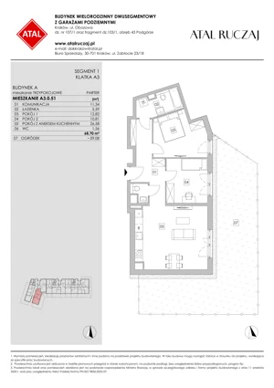 3 pokoje, mieszkanie 68,70 m², parter, oferta nr A3.0.51, ATAL Ruczaj, Kraków, Łagiewniki-Borek Fałęcki, Borek Fałęcki, ul. Obozowa