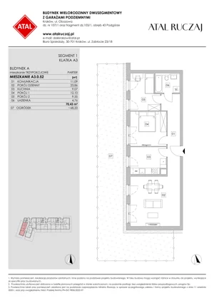 3 pokoje, mieszkanie 70,43 m², parter, oferta nr A3.0.52, ATAL Ruczaj, Kraków, Łagiewniki-Borek Fałęcki, Borek Fałęcki, ul. Obozowa