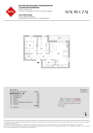 3 pokoje, mieszkanie 51,85 m², piętro 1, oferta nr A1.1.05, ATAL Ruczaj, Kraków, Łagiewniki-Borek Fałęcki, Borek Fałęcki, ul. Obozowa