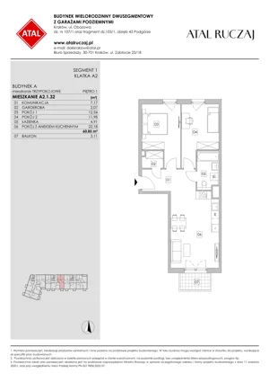 3 pokoje, mieszkanie 60,85 m², piętro 1, oferta nr A2.1.32, ATAL Ruczaj, Kraków, Łagiewniki-Borek Fałęcki, Borek Fałęcki, ul. Obozowa