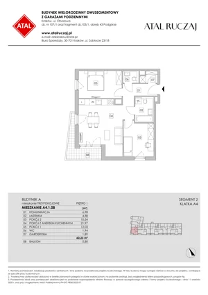 3 pokoje, mieszkanie 60,23 m², piętro 1, oferta nr A4.1.08, ATAL Ruczaj, Kraków, Łagiewniki-Borek Fałęcki, Borek Fałęcki, ul. Obozowa
