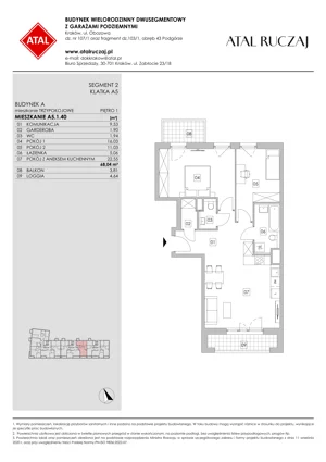 3 pokoje, mieszkanie 68,08 m², piętro 1, oferta nr A5.1.40, ATAL Ruczaj, Kraków, Łagiewniki-Borek Fałęcki, Borek Fałęcki, ul. Obozowa