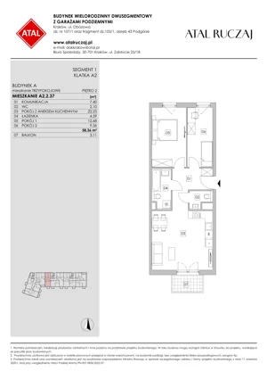 3 pokoje, mieszkanie 58,36 m², piętro 2, oferta nr A2.2.37, ATAL Ruczaj, Kraków, Łagiewniki-Borek Fałęcki, Borek Fałęcki, ul. Obozowa