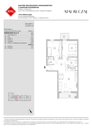 3 pokoje, mieszkanie 64,55 m², piętro 3, oferta nr A4.3.16, ATAL Ruczaj, Kraków, Łagiewniki-Borek Fałęcki, Borek Fałęcki, ul. Obozowa