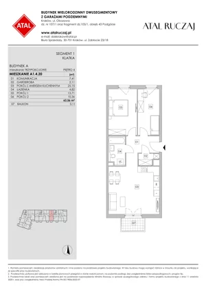 3 pokoje, mieszkanie 60,85 m², piętro 4, oferta nr A1.4.20, ATAL Ruczaj, Kraków, Łagiewniki-Borek Fałęcki, Borek Fałęcki, ul. Obozowa