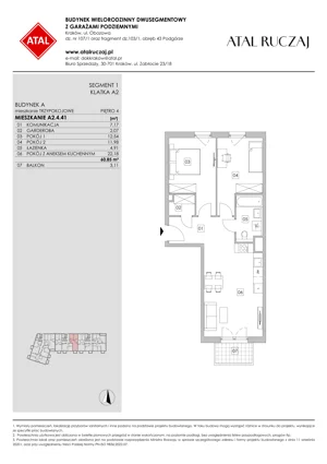 3 pokoje, mieszkanie 60,85 m², piętro 4, oferta nr A2.4.41, ATAL Ruczaj, Kraków, Łagiewniki-Borek Fałęcki, Borek Fałęcki, ul. Obozowa