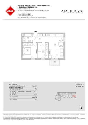 3 pokoje, mieszkanie 54,10 m², piętro 5, oferta nr A1.5.22, ATAL Ruczaj, Kraków, Łagiewniki-Borek Fałęcki, Borek Fałęcki, ul. Obozowa
