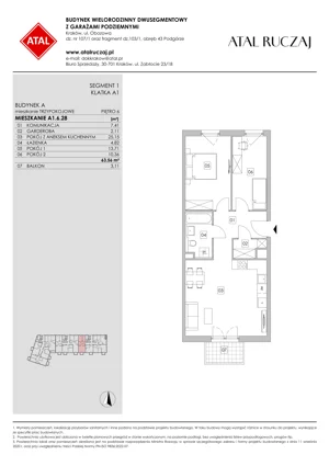 3 pokoje, mieszkanie 63,56 m², piętro 6, oferta nr A1.6.28, ATAL Ruczaj, Kraków, Łagiewniki-Borek Fałęcki, Borek Fałęcki, ul. Obozowa