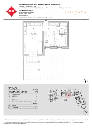 3 pokoje, mieszkanie 58,10 m², parter, oferta nr A2.0.96, ATAL Floriana, Szczecin, Śródmieście, Łasztownia, św. Floriana