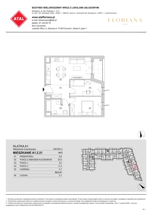 3 pokoje, mieszkanie 53,50 m², piętro 2, oferta nr A1.2.21, ATAL Floriana, Szczecin, Śródmieście, Łasztownia, św. Floriana