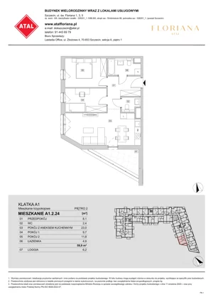 3 pokoje, mieszkanie 59,90 m², piętro 2, oferta nr A1.2.24, ATAL Floriana, Szczecin, Śródmieście, Łasztownia, św. Floriana