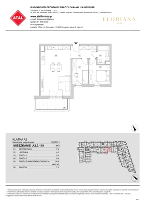 3 pokoje, mieszkanie 60,10 m², piętro 3, oferta nr A2.3.119, ATAL Floriana, Szczecin, Śródmieście, Łasztownia, św. Floriana