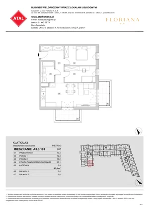 3 pokoje, mieszkanie 63,40 m², piętro 3, oferta nr A3.3.181, ATAL Floriana, Szczecin, Śródmieście, Łasztownia, św. Floriana