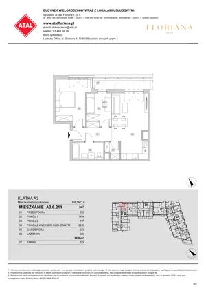 3 pokoje, mieszkanie 58,80 m², piętro 6, oferta nr A3.6.211, ATAL Floriana, Szczecin, Śródmieście, Łasztownia, św. Floriana
