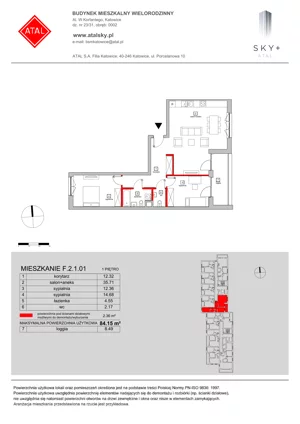 3 pokoje, mieszkanie 84,15 m², piętro 1, oferta nr F.2.1.01, ATAL SKY+, Katowice, Wełnowiec-Józefowiec, Wełnowiec, al. Wojciecha Korfantego 85-89