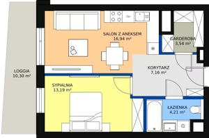 2 pokoje, mieszkanie 45,09 m², piętro 1, oferta nr A-01-07A, ATAL Olimpijska, Katowice, Bogucice, ul. Olimpijska / al. Korfantego