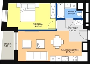 2 pokoje, mieszkanie 45,92 m², piętro 1, oferta nr A-01-09A, ATAL Olimpijska, Katowice, Bogucice, ul. Olimpijska / al. Korfantego