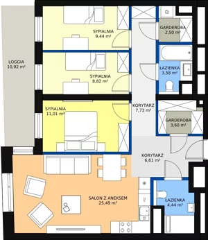 4 pokoje, mieszkanie 83,14 m², piętro 2, oferta nr A-02-19A, ATAL Olimpijska, Katowice, Bogucice, ul. Olimpijska / al. Korfantego