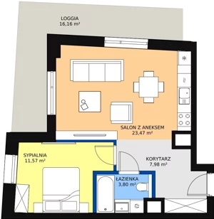2 pokoje, mieszkanie 46,73 m², piętro 2, oferta nr A-02-24A, ATAL Olimpijska, Katowice, Bogucice, ul. Olimpijska / al. Korfantego