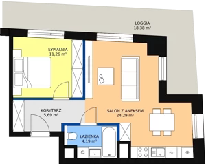 1 pokój, mieszkanie 45,48 m², piętro 2, oferta nr A-02-25A, ATAL Olimpijska, Katowice, Bogucice, ul. Olimpijska / al. Korfantego