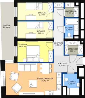 4 pokoje, mieszkanie 83,81 m², piętro 3, oferta nr A-03-33A, ATAL Olimpijska, Katowice, Bogucice, ul. Olimpijska / al. Korfantego