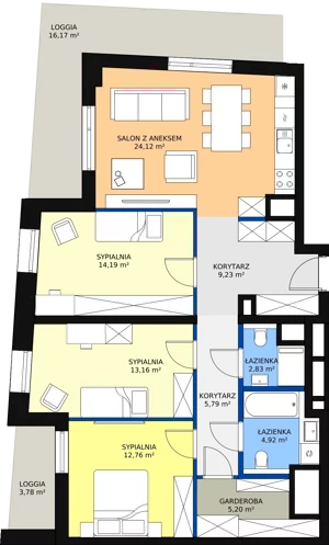 4 pokoje, mieszkanie 92,20 m², piętro 8, oferta nr A-08-106A, ATAL Olimpijska, Katowice, Bogucice, ul. Olimpijska / al. Korfantego