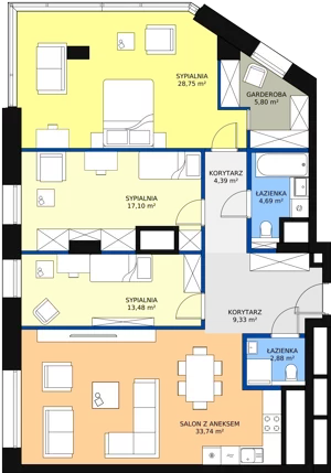 4 pokoje, mieszkanie 119,54 m², piętro 17, oferta nr B-17-135B, ATAL Olimpijska, Katowice, Bogucice, ul. Olimpijska / al. Korfantego