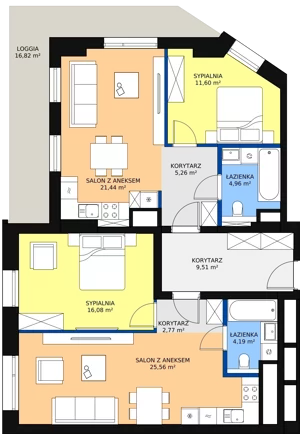 4 pokoje, mieszkanie 100,91 m², piętro 3, oferta nr B-03-23B, ATAL Olimpijska, Katowice, Bogucice, ul. Olimpijska / al. Korfantego