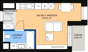 1 pokój, mieszkanie 25,47 m², piętro 3, oferta nr C-03-19C, ATAL Olimpijska, Katowice, Bogucice, ul. Olimpijska / al. Korfantego