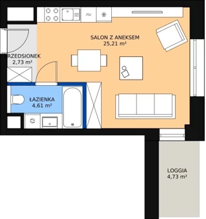1 pokój, mieszkanie 32,42 m², piętro 2, oferta nr C-02-17C, ATAL Olimpijska, Katowice, Bogucice, ul. Olimpijska / al. Korfantego