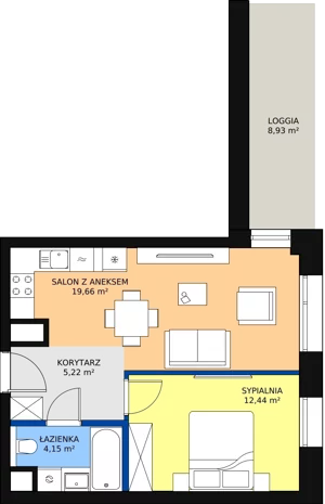 2 pokoje, mieszkanie 41,34 m², piętro 2, oferta nr C-02-05C, ATAL Olimpijska, Katowice, Bogucice, ul. Olimpijska / al. Korfantego