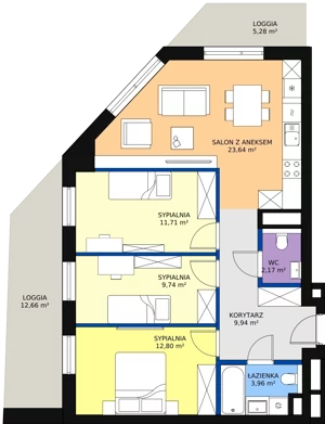 4 pokoje, mieszkanie 73,61 m², piętro 3, oferta nr C-03-27C, ATAL Olimpijska, Katowice, Bogucice, ul. Olimpijska / al. Korfantego