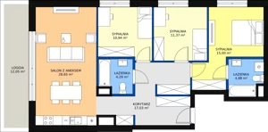 4 pokoje, mieszkanie 96,37 m², piętro 1, oferta nr D.1.1.06, ATAL SKY+, Katowice, Wełnowiec-Józefowiec, Wełnowiec, al. Wojciecha Korfantego 85-89