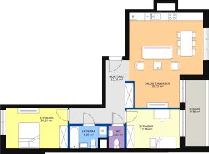 3 pokoje, mieszkanie 84,18 m², piętro 2, oferta nr F.2.2.01, ATAL SKY+, Katowice, Wełnowiec-Józefowiec, Wełnowiec, al. Wojciecha Korfantego 85-89