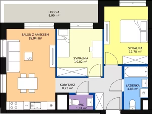 3 pokoje, mieszkanie 61,01 m², piętro 3, oferta nr F.1.3.02, ATAL SKY+, Katowice, Wełnowiec-Józefowiec, Wełnowiec, al. Wojciecha Korfantego 85-89